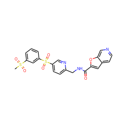 CS(=O)(=O)c1cccc(S(=O)(=O)c2ccc(CNC(=O)c3cc4ccncc4o3)nc2)c1 ZINC000225024451