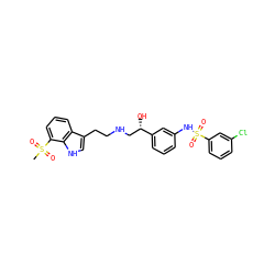 CS(=O)(=O)c1cccc2c(CCNC[C@H](O)c3cccc(NS(=O)(=O)c4cccc(Cl)c4)c3)c[nH]c12 ZINC000028384349