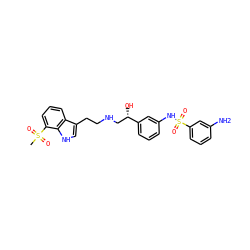 CS(=O)(=O)c1cccc2c(CCNC[C@H](O)c3cccc(NS(=O)(=O)c4cccc(N)c4)c3)c[nH]c12 ZINC000028455618