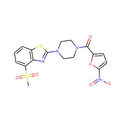 CS(=O)(=O)c1cccc2sc(N3CCN(C(=O)c4ccc([N+](=O)[O-])o4)CC3)nc12 ZINC000010337250