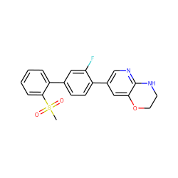 CS(=O)(=O)c1ccccc1-c1ccc(-c2cnc3c(c2)OCCN3)c(F)c1 ZINC000224738067