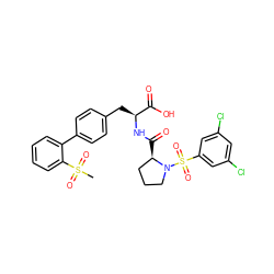 CS(=O)(=O)c1ccccc1-c1ccc(C[C@H](NC(=O)[C@@H]2CCCN2S(=O)(=O)c2cc(Cl)cc(Cl)c2)C(=O)O)cc1 ZINC000026650528