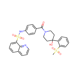 CS(=O)(=O)c1ccccc1C1(O)CCN(C(=O)c2ccc(NS(=O)(=O)c3cccc4cccnc34)cc2)CC1 ZINC000217624824