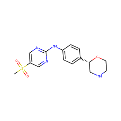 CS(=O)(=O)c1cnc(Nc2ccc([C@H]3CNCCO3)cc2)nc1 ZINC000149968497