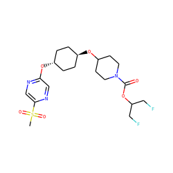 CS(=O)(=O)c1cnc(O[C@H]2CC[C@H](OC3CCN(C(=O)OC(CF)CF)CC3)CC2)cn1 ZINC000473104938