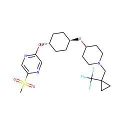 CS(=O)(=O)c1cnc(O[C@H]2CC[C@H](OC3CCN(CC4(C(F)(F)F)CC4)CC3)CC2)cn1 ZINC000473096825