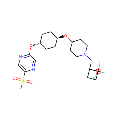 CS(=O)(=O)c1cnc(O[C@H]2CC[C@H](OC3CCN(CC4(C(F)(F)F)CCC4)CC3)CC2)cn1 ZINC000473104890