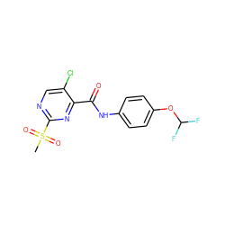 CS(=O)(=O)c1ncc(Cl)c(C(=O)Nc2ccc(OC(F)F)cc2)n1 ZINC000004857588