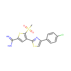 CS(=O)(=O)c1sc(C(=N)N)cc1-c1nc(-c2ccc(Cl)cc2)cs1 ZINC000013437916