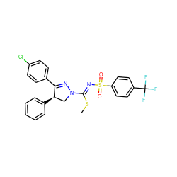 CS/C(=N\S(=O)(=O)c1ccc(C(F)(F)F)cc1)N1C[C@@H](c2ccccc2)C(c2ccc(Cl)cc2)=N1 ZINC000027732142