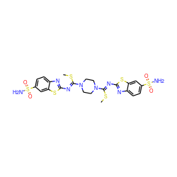 CS/C(=N\c1nc2ccc(S(N)(=O)=O)cc2s1)N1CCN(/C(=N/c2nc3ccc(S(N)(=O)=O)cc3s2)SC)CC1 ZINC000473090725