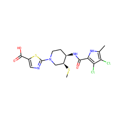 CS[C@H]1CN(c2ncc(C(=O)O)s2)CC[C@H]1NC(=O)c1[nH]c(C)c(Cl)c1Cl ZINC000224170422