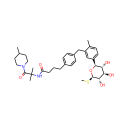 CS[C@H]1O[C@@H](c2ccc(C)c(Cc3ccc(CCCC(=O)NC(C)(C)C(=O)N4CCC(C)CC4)cc3)c2)[C@H](O)[C@@H](O)[C@@H]1O ZINC001772583389