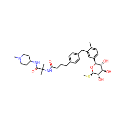 CS[C@H]1O[C@@H](c2ccc(C)c(Cc3ccc(CCCC(=O)NC(C)(C)C(=O)NC4CCN(C)CC4)cc3)c2)[C@H](O)[C@@H](O)[C@@H]1O ZINC001772643317
