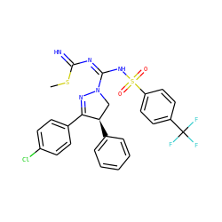 CSC(=N)N=C(NS(=O)(=O)c1ccc(C(F)(F)F)cc1)N1C[C@@H](c2ccccc2)C(c2ccc(Cl)cc2)=N1 ZINC001772608780
