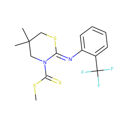 CSC(=S)N1CC(C)(C)CS/C1=N\c1ccccc1C(F)(F)F ZINC000028948365