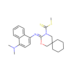 CSC(=S)N1CC2(CCCCC2)CO/C1=N\c1ccc(N(C)C)c2ccccc12 ZINC000040934914