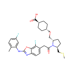 CSC[C@@H]1CC[C@@H](CO[C@H]2CC[C@H](C(=O)O)CC2)N1C(=O)Cc1ccc2nc(Nc3cc(F)ccc3C)oc2c1F ZINC000261123762