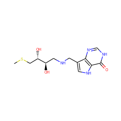 CSC[C@H](O)[C@H](O)CNCc1c[nH]c2c(=O)[nH]cnc12 ZINC000117609919