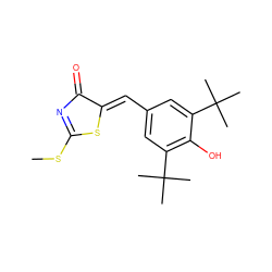 CSC1=NC(=O)/C(=C/c2cc(C(C)(C)C)c(O)c(C(C)(C)C)c2)S1 ZINC000013734161