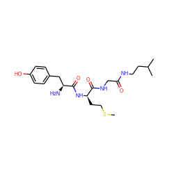 CSCC[C@@H](NC(=O)[C@@H](N)Cc1ccc(O)cc1)C(=O)NCC(=O)NCCC(C)C ZINC000095611577