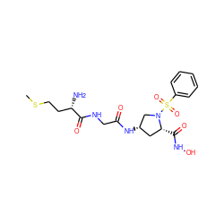 CSCC[C@H](N)C(=O)NCC(=O)N[C@H]1C[C@@H](C(=O)NO)N(S(=O)(=O)c2ccccc2)C1 ZINC000169332527