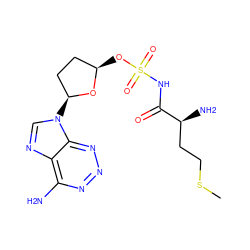 CSCC[C@H](N)C(=O)NS(=O)(=O)O[C@@H]1CC[C@H](n2cnc3c(N)nnnc32)O1 ZINC000028456338