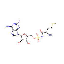 CSCC[C@H](N)C(=O)NS(=O)(=O)OC[C@H]1O[C@@H](n2cnc3c(N)nc(I)nc32)[C@H](O)[C@@H]1O ZINC000049793441