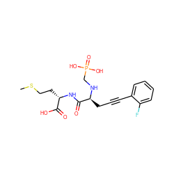 CSCC[C@H](NC(=O)[C@H](CC#Cc1ccccc1F)NCP(=O)(O)O)C(=O)O ZINC000013779370