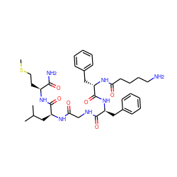 CSCC[C@H](NC(=O)[C@H](CC(C)C)NC(=O)CNC(=O)[C@H](Cc1ccccc1)NC(=O)[C@H](Cc1ccccc1)NC(=O)CCCCN)C(N)=O ZINC000027419786