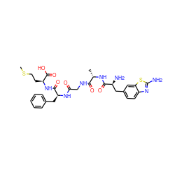 CSCC[C@H](NC(=O)[C@H](Cc1ccccc1)NC(=O)CNC(=O)[C@H](C)NC(=O)[C@@H](N)Cc1ccc2nc(N)sc2c1)C(=O)O ZINC000028893765