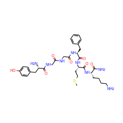 CSCC[C@H](NC(=O)[C@H](Cc1ccccc1)NC(=O)CNC(=O)CNC(=O)[C@@H](N)Cc1ccc(O)cc1)C(=O)N[C@@H](CCCCN)C(N)=O ZINC000027331809