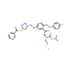 CSCC[C@H](NC(=O)c1cc(NC[C@@H]2C[C@H](SC(=O)c3cccnc3)CN2)ccc1CCc1ccc(F)cc1)C(=O)OC(C)C ZINC000029551295