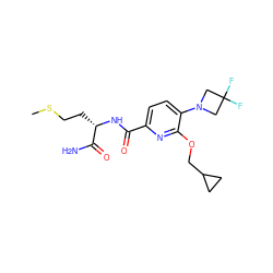 CSCC[C@H](NC(=O)c1ccc(N2CC(F)(F)C2)c(OCC2CC2)n1)C(N)=O ZINC000150254427