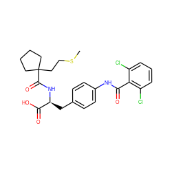 CSCCC1(C(=O)N[C@@H](Cc2ccc(NC(=O)c3c(Cl)cccc3Cl)cc2)C(=O)O)CCCC1 ZINC000013817665