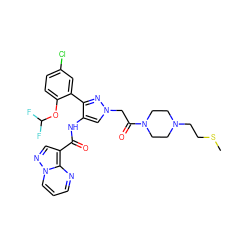 CSCCN1CCN(C(=O)Cn2cc(NC(=O)c3cnn4cccnc34)c(-c3cc(Cl)ccc3OC(F)F)n2)CC1 ZINC001772625632