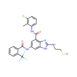 CSCCNc1nc2c(C(=O)Nc3cccc(Cl)c3C)cc(NC(=O)c3ccccc3C(F)(F)F)cc2[nH]1 ZINC000218683828