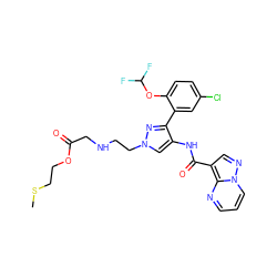 CSCCOC(=O)CNCCn1cc(NC(=O)c2cnn3cccnc23)c(-c2cc(Cl)ccc2OC(F)F)n1 ZINC001772580745