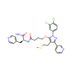 CSCCc1c(-c2cccnc2)nn(-c2ccc(Cl)c(Cl)c2)c1OCCCC(=O)N[C@@H](Cc1ccncc1)C(N)=O ZINC001772604524