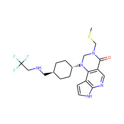 CSCN1CN([C@H]2CC[C@H](CNCC(F)(F)F)CC2)c2c(cnc3[nH]ccc23)C1=O ZINC001772605176