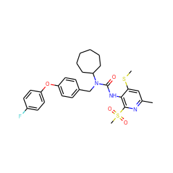 CSc1cc(C)nc(S(C)(=O)=O)c1NC(=O)N(Cc1ccc(Oc2ccc(F)cc2)cc1)C1CCCCCC1 ZINC000027438713