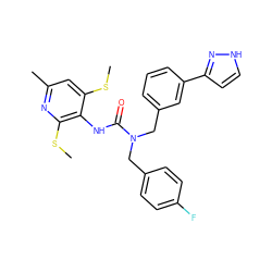 CSc1cc(C)nc(SC)c1NC(=O)N(Cc1ccc(F)cc1)Cc1cccc(-c2cc[nH]n2)c1 ZINC000013780002