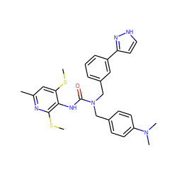 CSc1cc(C)nc(SC)c1NC(=O)N(Cc1ccc(N(C)C)cc1)Cc1cccc(-c2cc[nH]n2)c1 ZINC000026486449