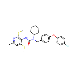 CSc1cc(C)nc(SC)c1NC(=O)N(Cc1ccc(Oc2ccc(F)cc2)cc1)C1CCCCC1 ZINC000013781739