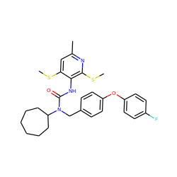 CSc1cc(C)nc(SC)c1NC(=O)N(Cc1ccc(Oc2ccc(F)cc2)cc1)C1CCCCCC1 ZINC000003950714