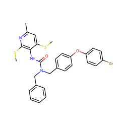 CSc1cc(C)nc(SC)c1NC(=O)N(Cc1ccccc1)Cc1ccc(Oc2ccc(Br)cc2)cc1 ZINC000027518140