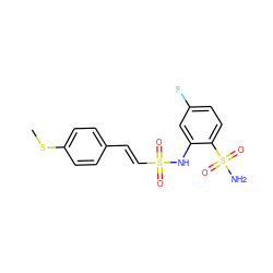 CSc1ccc(/C=C/S(=O)(=O)Nc2cc(F)ccc2S(N)(=O)=O)cc1 ZINC000148855062