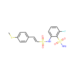 CSc1ccc(/C=C/S(=O)(=O)Nc2cccc(F)c2S(N)(=O)=O)cc1 ZINC000148350633