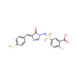 CSc1ccc(/C=C2\N=CN(NS(=O)(=O)c3ccc(Cl)c(C(=O)O)c3)C2=O)cc1 ZINC000036151596