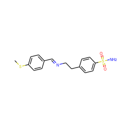 CSc1ccc(/C=N/CCc2ccc(S(N)(=O)=O)cc2)cc1 ZINC000299820109